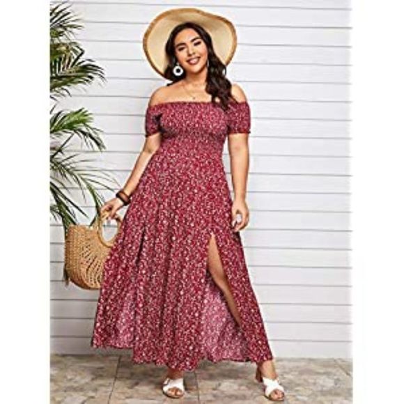 Women's Boho Floral Print Off Shoulder line dress - Picture 4 of 4